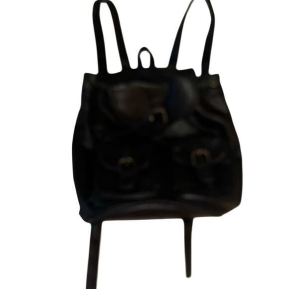 Unlisted By Kenneth Cole Black Pebbled Leather Flap Bucket Backpack Ladies Small - Picture 1 of 11